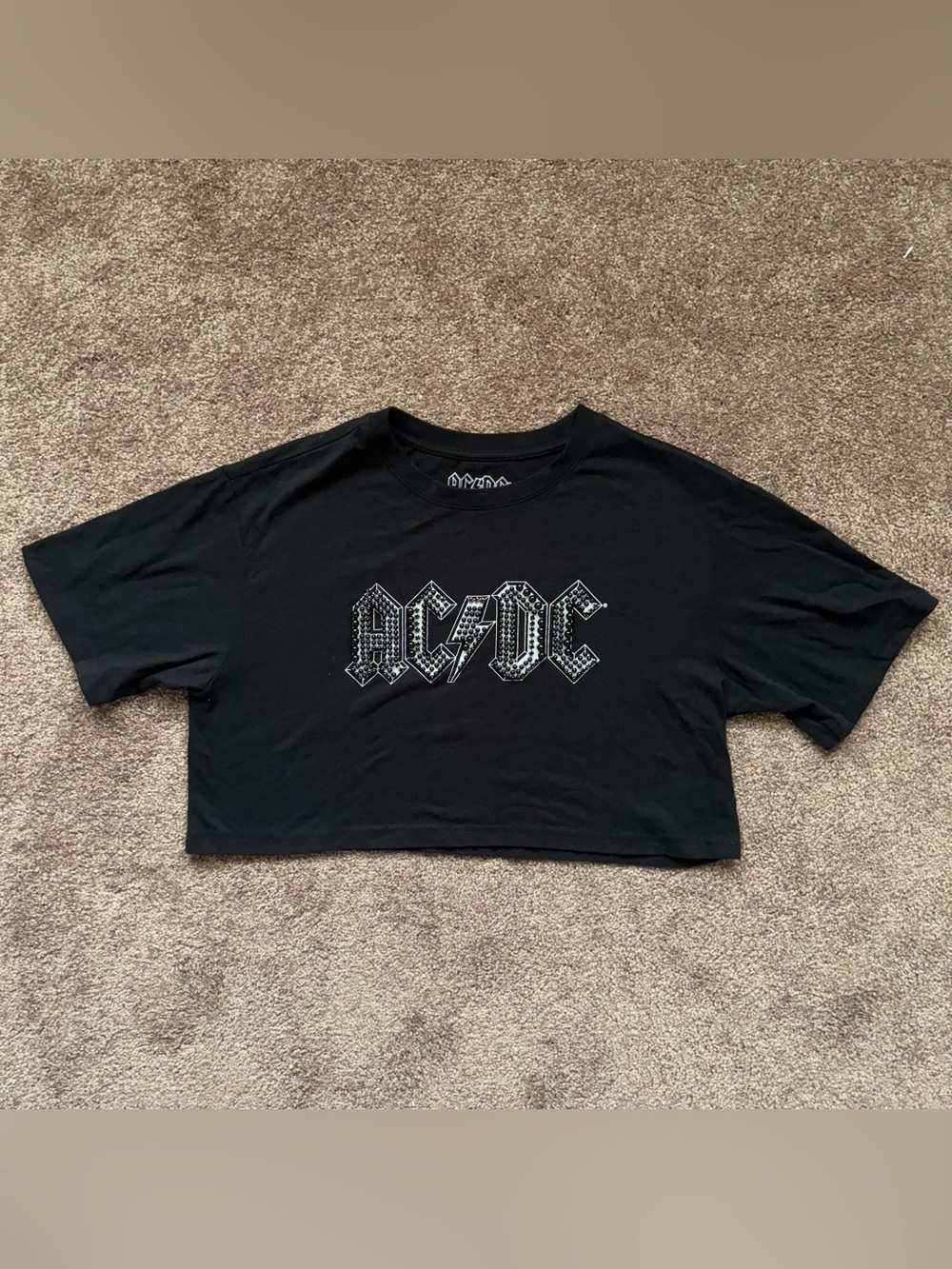 AC/DC Black Studded Logo Crop Top